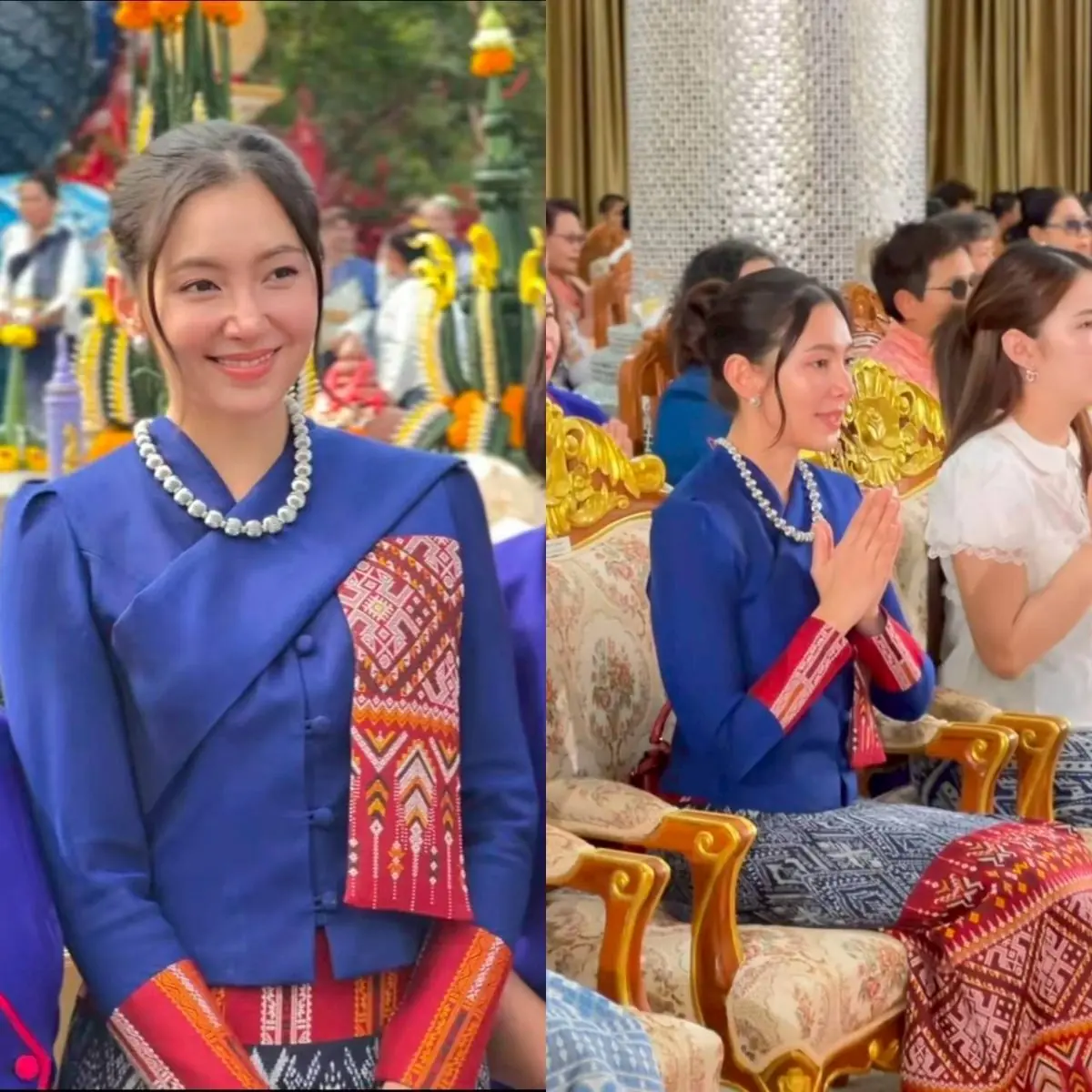 "เบลล่า" สวยมาก นุ่งผ้าพื้นเมืองทำบุญ.ผ้าป่า บูรณะองค์.พญา.นาค เผยยอดบริจ.าค