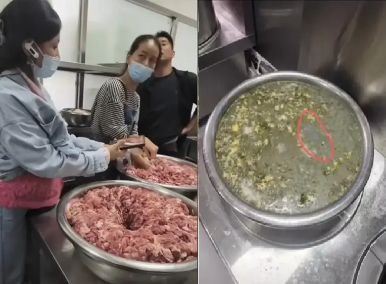เจอที่โรงอาหารของโรงเรียนประถม พบหมูมากว่า 35 กิโลกรัม กลายเป็นสีเขียว แถมยังมีกลิ่นเหม็น