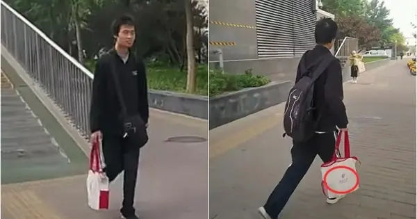 ชายหนุ่มในสภาพมอมแมมเดินอยู่ในลานมหาวิทยาลัย แต่พอทุกคนมองลงไปที่ถุงในมือของเขา ก็อดไม